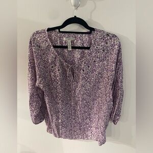 Banana Republic Purple Tie Front 3/4 Sleeve Blouse